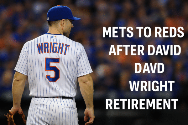 Mets Disappoint on David Wright Tribute Night with 5–1 Loss to Reds David Wright stands under the lights at Citi Field wearing his iconic No. 5 jersey during his emotional retirement tribute, as New York Mets fans cheer in the background.