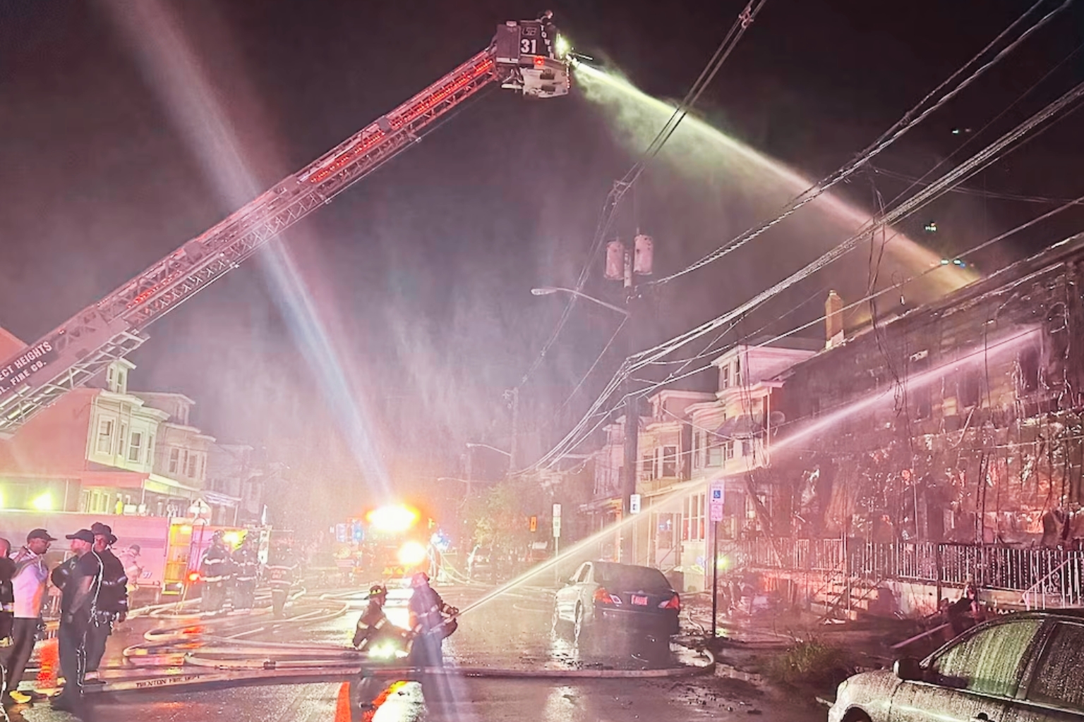 The Trenton fire destroyed seven row dwellings.